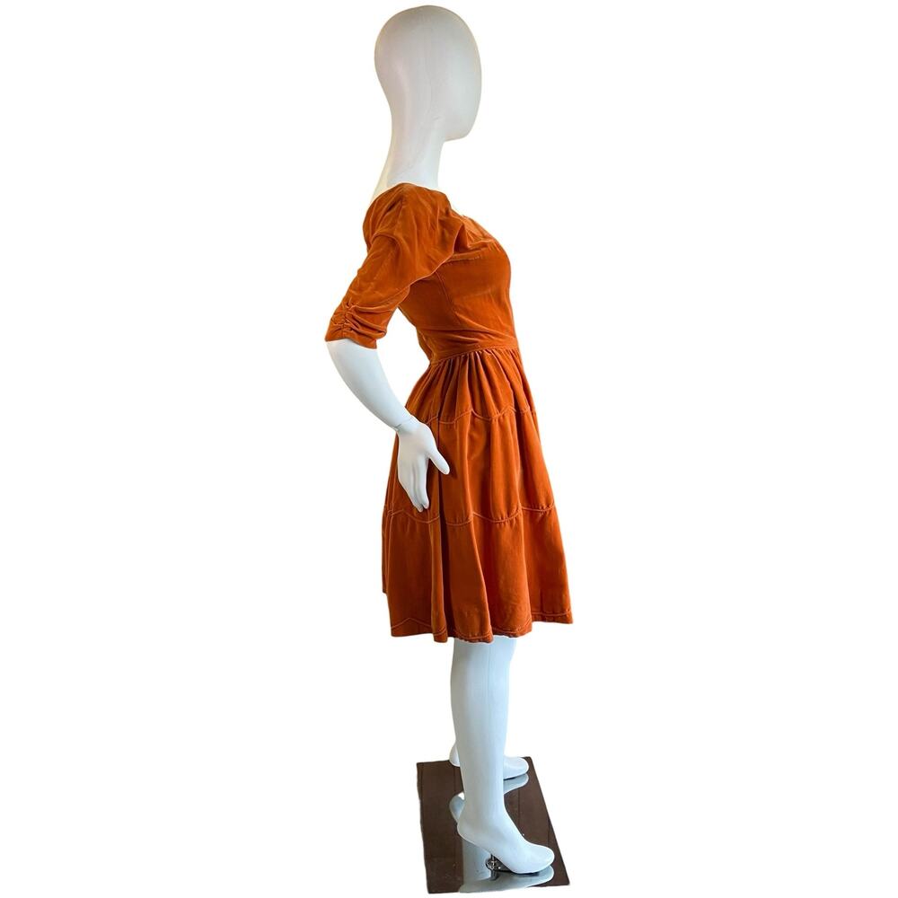 1950s Emma Domb Orange Velvet Swing Dress | Party Dress - Picture 4 of 6